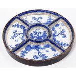 A Booths Real Old Willow pattern hors d'oeuvres dish, with circular central trinket and four outer d