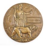 A World War I death plaque presented to William Boxall.
