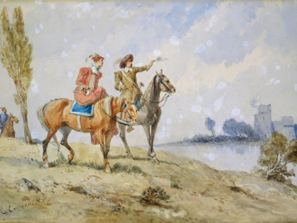 Charles Cattermole (1832-1900.) Return Of The Hunting Party, watercolour, signed, 17cm x 24cm, frame