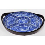 A Booths Old Blue Danube pattern hors d'oeuvres dish, with central oval bowl and four outer sections