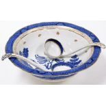 A Booths Real Old Willow pattern large bowl, and two associated ladles, 41cm diameter.