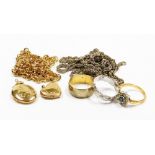 A group of costume jewellery, to include silver plated necklace, three modern dress rings, and two 9