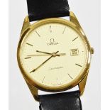 A gentleman's Omega automatic wristwatch, with date aperture, gold plated with stainless steel back