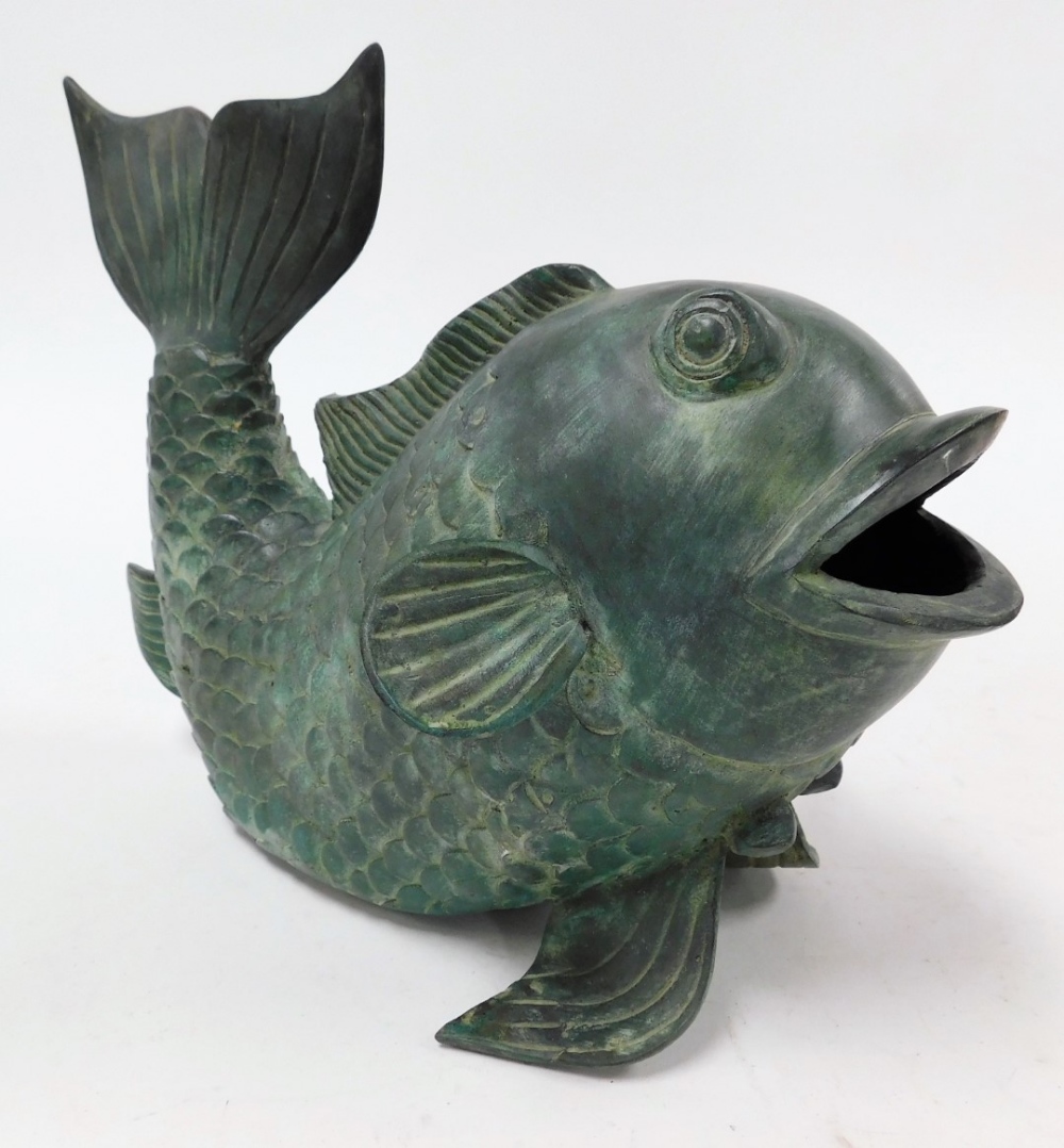 A heavy bronze patinated stylized carp, with upturned tail, 25cm high, 35cm long. - Image 2 of 2