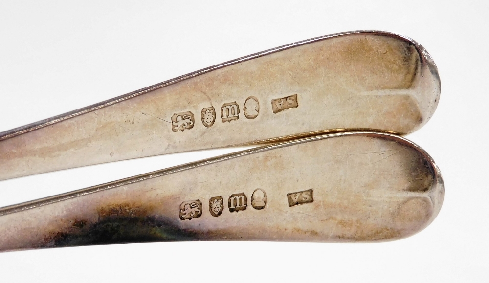 A pair of George III silver tablespoons, Old English pattern, initialled 'J A W', London 1787, maker - Image 2 of 2