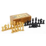 A Staunton wooden chess set, in wooden case with quality stamp to front.