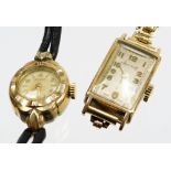 Two wristwatches, to include an Accurist 9ct gold ladies wristwatch, with rectangular watch head, on