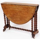 A Victorian mahogany Sutherland table, with barley twist column supports, on castors, and two drop l