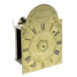 G Buckmister, Royston. An 18thC lantern clock, the brass plate front with Roman Numerals and central