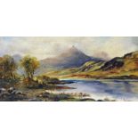 J Lesley (19thC School). Mount Snowden, oil on canvas, 18.5cm x 39cm, in gilt frame.