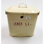 A cream enamel bread bin.