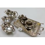 A group of silver plated wares, to include silver plated Yeoman gravy boats, cruet set , A1 serving