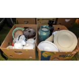 Various ceramics and effects, kitchen storage jars, serving plates, vases, etc. (2 boxes)