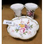 Three Royal Crown Derby Derby posies trinkets, to include trinket dish and miniature vases. (3)
