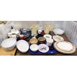 Various ceramics and effects, meat plates, Pyrex bowls, blue and white wares, part teawares, pin dis
