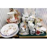 Ceramics and effects, part teawares, Wild Strawberry pattern vases, novelty teapot, etc. (2 trays an