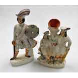 Two 19thC Staffordshire flat back figures, Wallace and Robin Hood, 43cm high and 33cm high. (2)