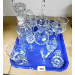 Various glassware, to include decanters, an etched tankard bearing initials JD Wilde, M&B sherry gla