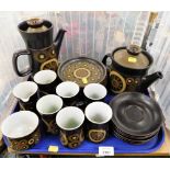 A Denby Arabesque pattern part tea and coffee service, comprising teapot, coffee pot, milk jug, suga