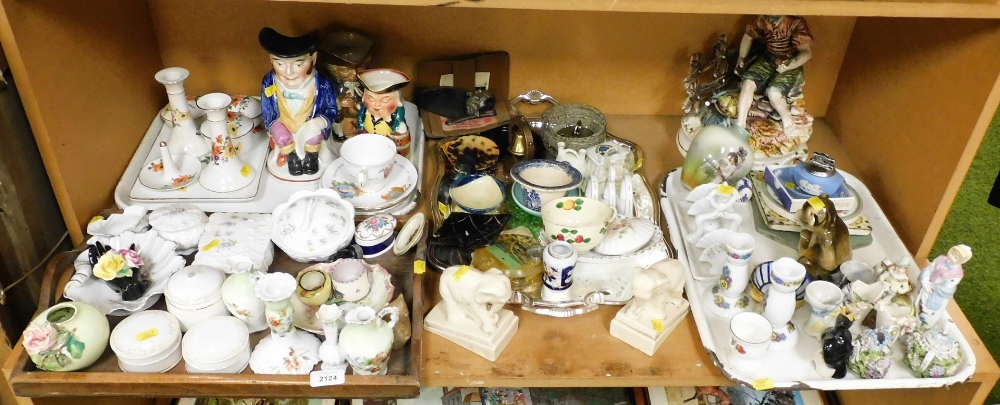 Various ceramics and effects, to include Queen's china dressing table set, candlesticks, floral encr