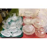 A large quantity of glassware, butter dish, vases, water jugs, etc. (2 trays and a quantity)