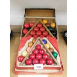 Two cased sets of snooker balls, to include a Actone case set and a Sam's atlas cased set, each with