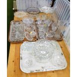 Various glassware, to include dressing table trays, drinking glasses, vases, flared rim vases, punch