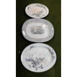 Three Victorian meat plates, to include two woodland JB plates, each with bird and branch detailing,