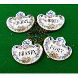 A set of four Crown Staffordshire ceramic decanter labels, to include sherry, port, brandy and whisk