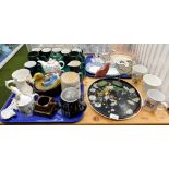 Various ceramics and effects, commemorative mugs, trays, rabbit figure, commemorative wares, ducks,