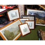 Various framed pictures and prints, two framed sets of cigarette cards, prints of mountainous landsc