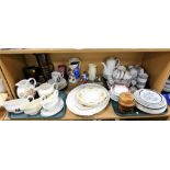 Various ceramics and effects, cat in boot, Mason's style cups and saucers, gravy boats, etc. (1 shel