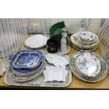 Various ceramics and effects, Booths blue and white wares, dinner plates, porcelain figure of a lady