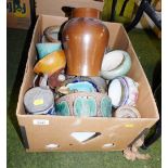Various ceramics and effects, a stoneware jar, trinket dishes, a Majolica style vase, etc. (1 box)