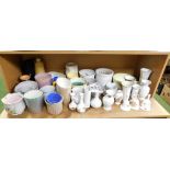 Various ceramics, planters, bud vases, etc. (1 shelf)