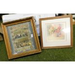 A framed print of The Royal Precession and a watercolour of Christmas Roses, signed AW, limited edit