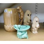 A group of Sylvac, to include a Sylvac squirrel jug, two dogs and a green cat hat ornament.