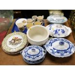 Various ceramics and effects, treen, commemorative wares, chamber pot, wall plates, etc.