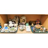 Various ceramics and effects, Rumtopf jar, music box, miniature glass animals, collectors plates, et