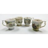 A set of four Royal Albert bone china teacups, to include the Carol Singers, Autumn Wild Wood, The P