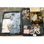 A group of costume jewellery, comprising hat pins, earrings, necklaces, buttons, rings, etc.