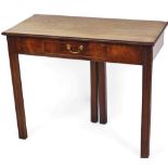 A George III mahogany side table, with single drawer, previously a tea table, with back extension le