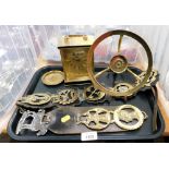 A group of brasswares, to include two horse brass martingales, an Avia mantel clock, pin dish, brass