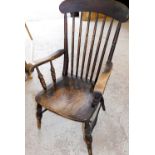 A 19thC stained oak grandfather chair.