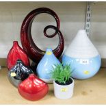 Various modern vases and ornaments, to include a red art ornament, bud vases, etc. (a quantity)