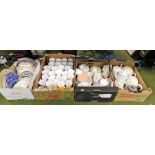 Various china and effects, plates, commemorative mugs, part tea services, teapots, etc. (4 boxes)