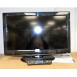 A Panasonic 25" flat screen television with remote control.