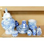 Various blue and white wares, to include blue and white jar, Wedgwood jasperware bowl (AF), teapot,