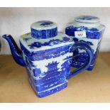 Ironstone branded blue and white jar and cover, and associated teapot.
