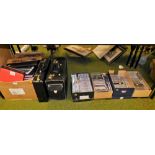 Miscellaneous office wares and CDs, two briefcases, two carry cases, various notepads, etc. (all und